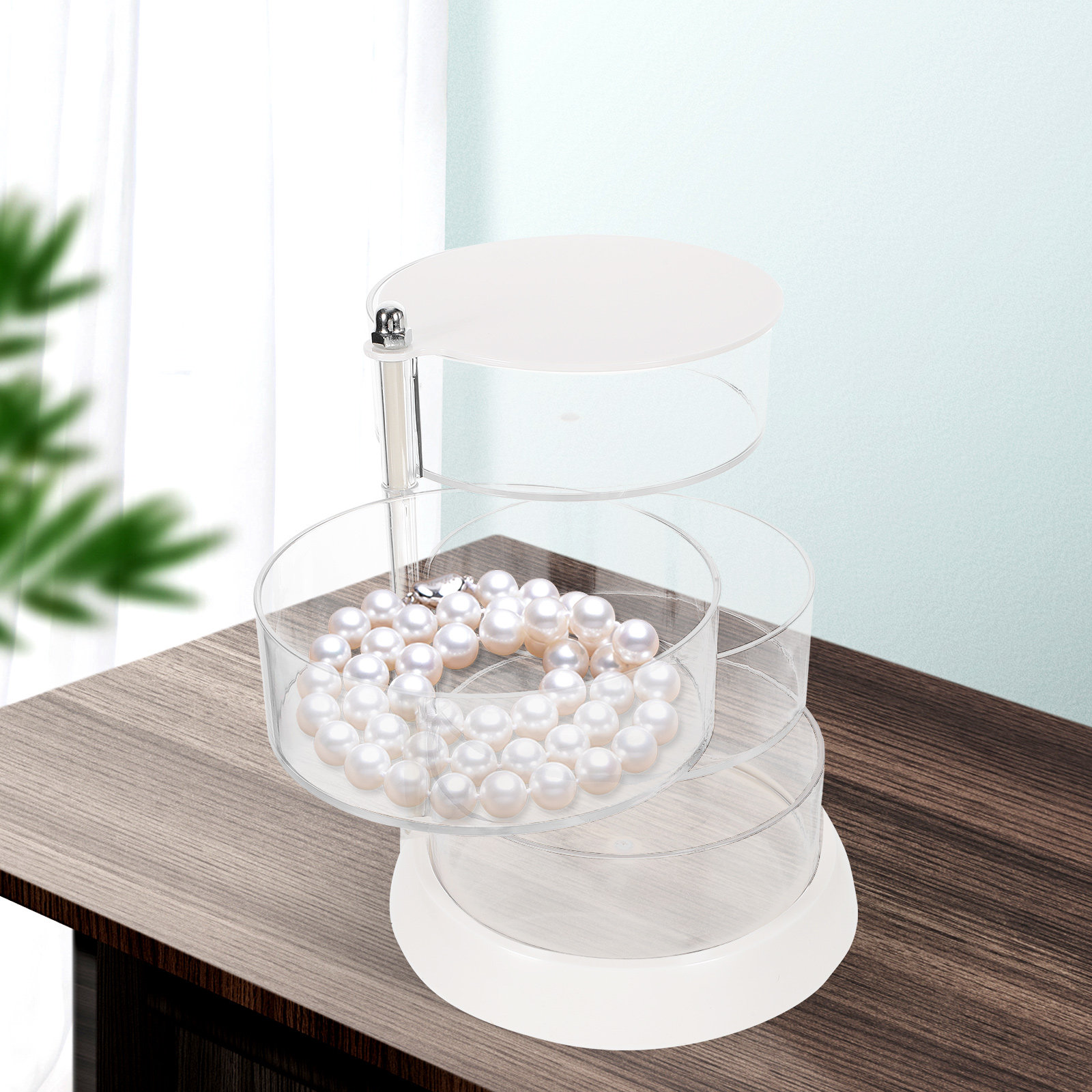Beauty Makeup Vanity - 4-Tier Rotating Makeup Organizer Box for